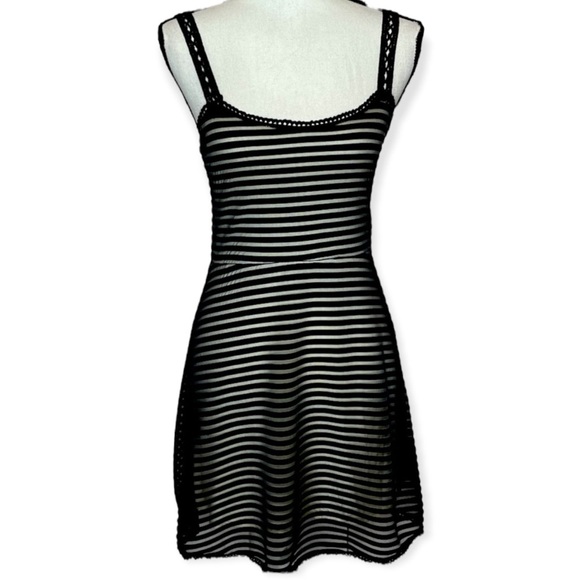 FREE PEOPLE BLACK MESH STRIPED SLEEVELESS DRESS SMALL - Picture 1 of 11